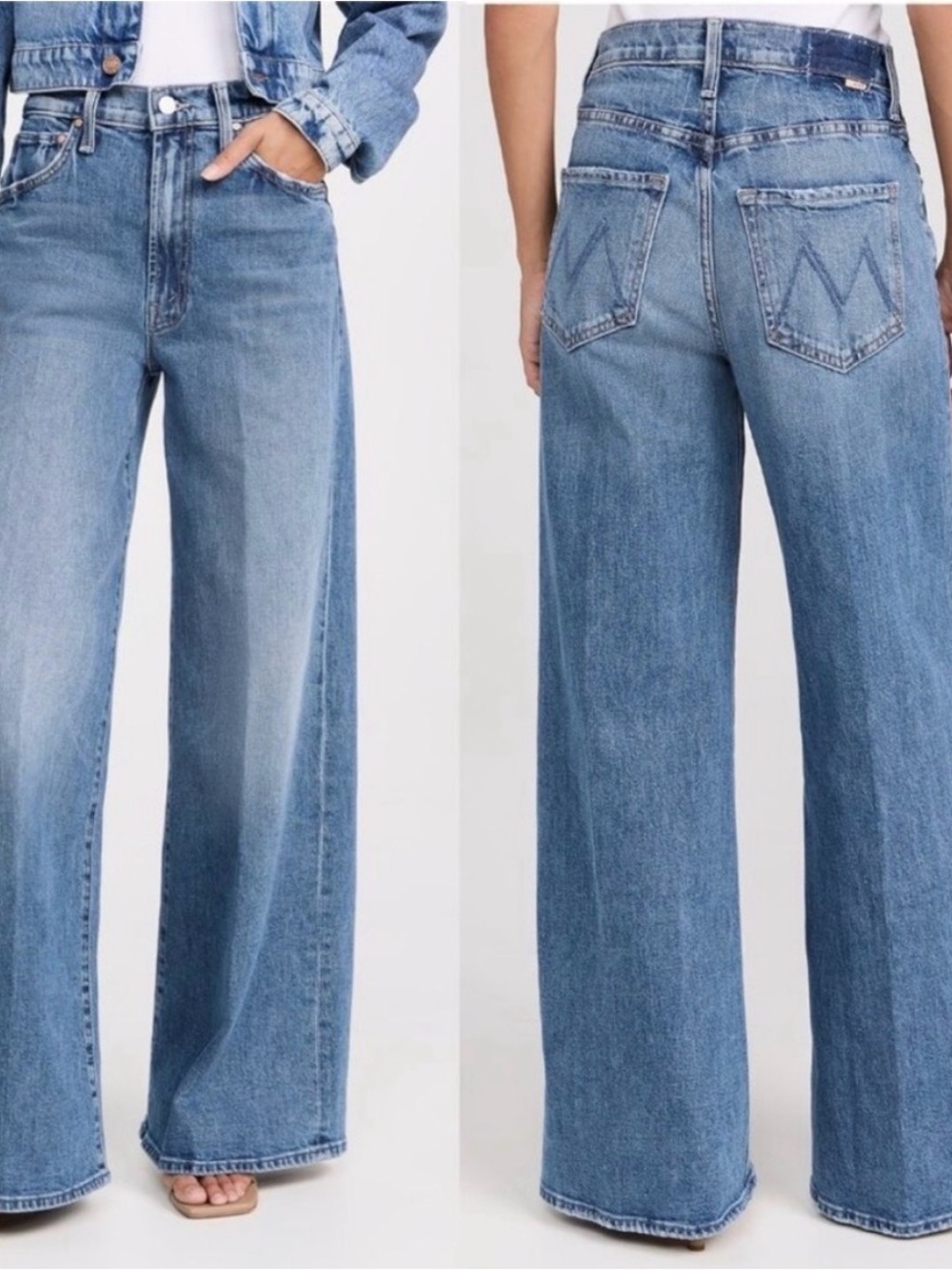 MOTHER Superior Ditcher Roller Zip Skimp Wide Leg High Rise Jeans Med Wash Sz 28